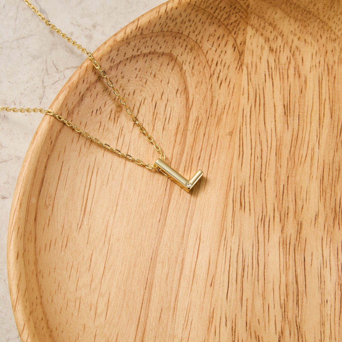 Gold Plated Initial Necklace Letter L Created with Zircondia® Crystals