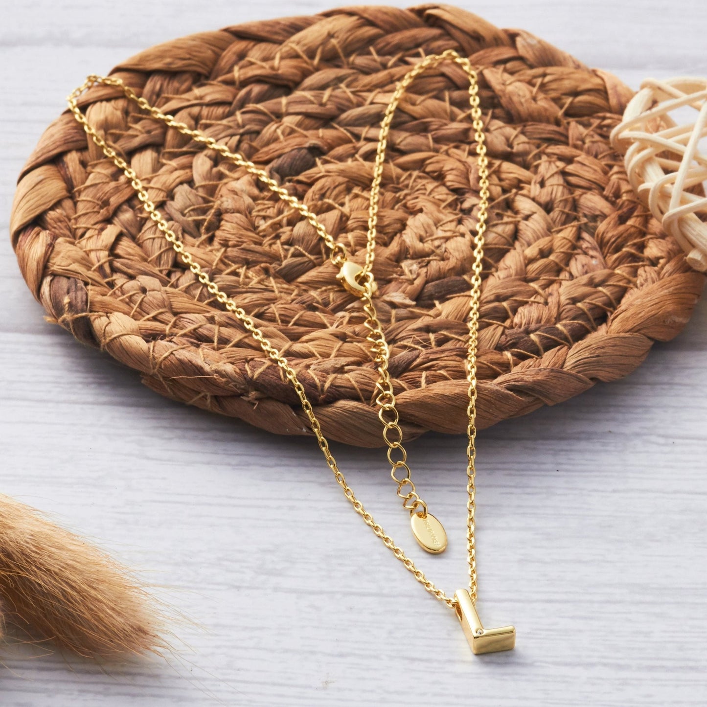 Gold Plated Initial Necklace Letter L Created with Zircondia® Crystals