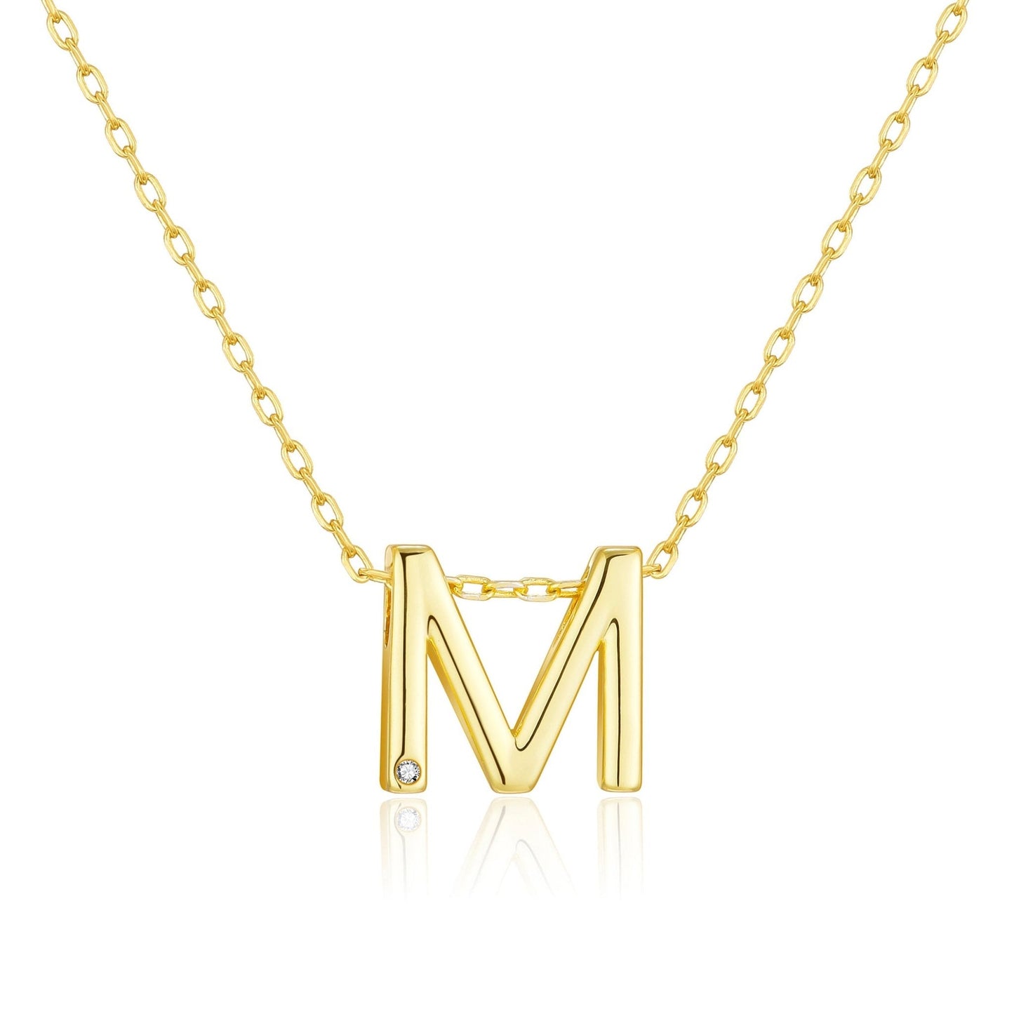 Gold Plated Initial Necklace Letter M Created with Zircondia® Crystals