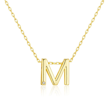 Gold Plated Initial Necklace Letter M Created with Zircondia® Crystals
