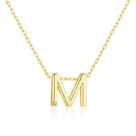 Gold Plated Initial Necklace Letter M Created with Zircondia® Crystals