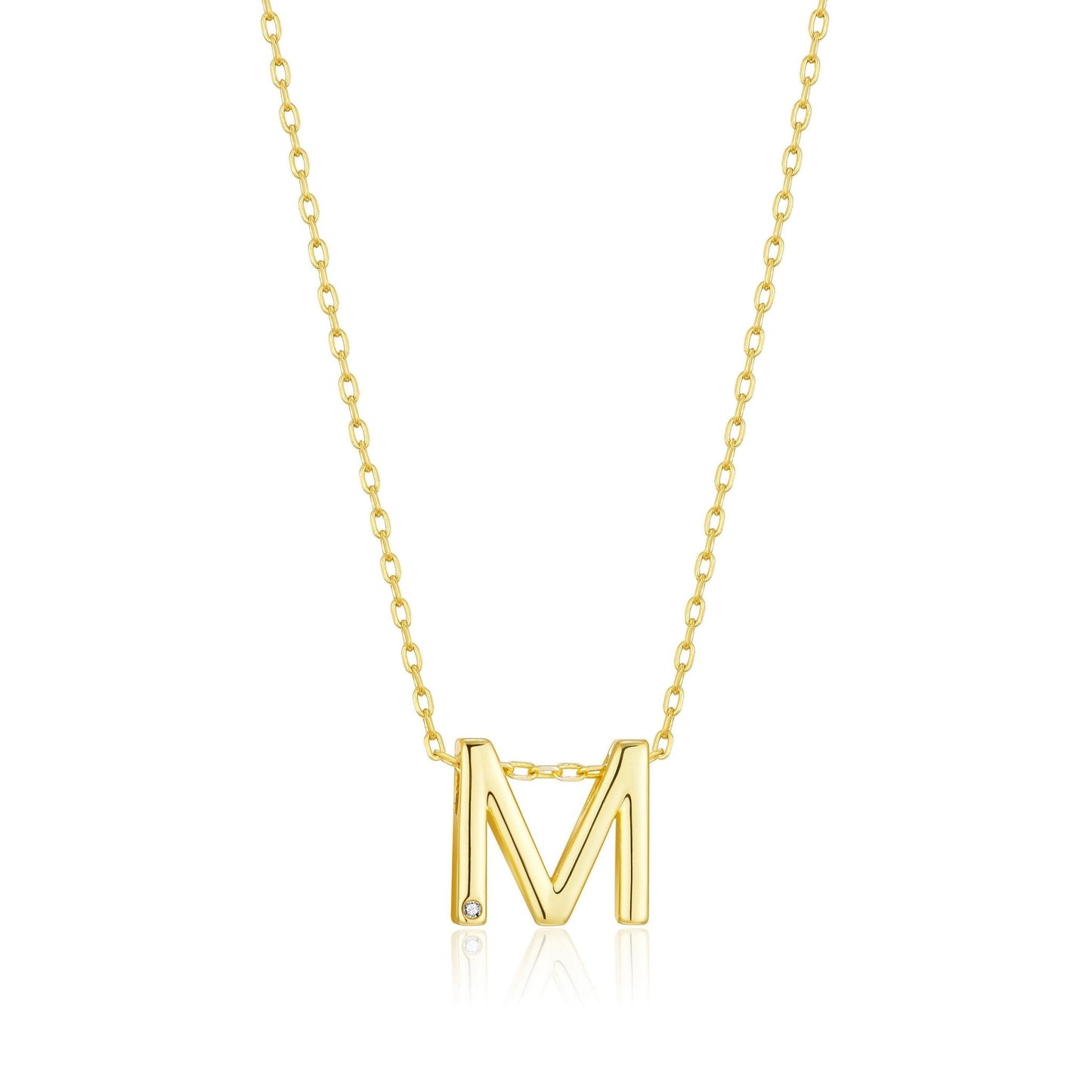 18k Gold Plated Initial Necklace Letter M Created with Zircondia® Crystals