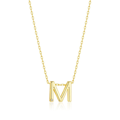 18k Gold Plated Initial Necklace Letter M Created with Zircondia® Crystals