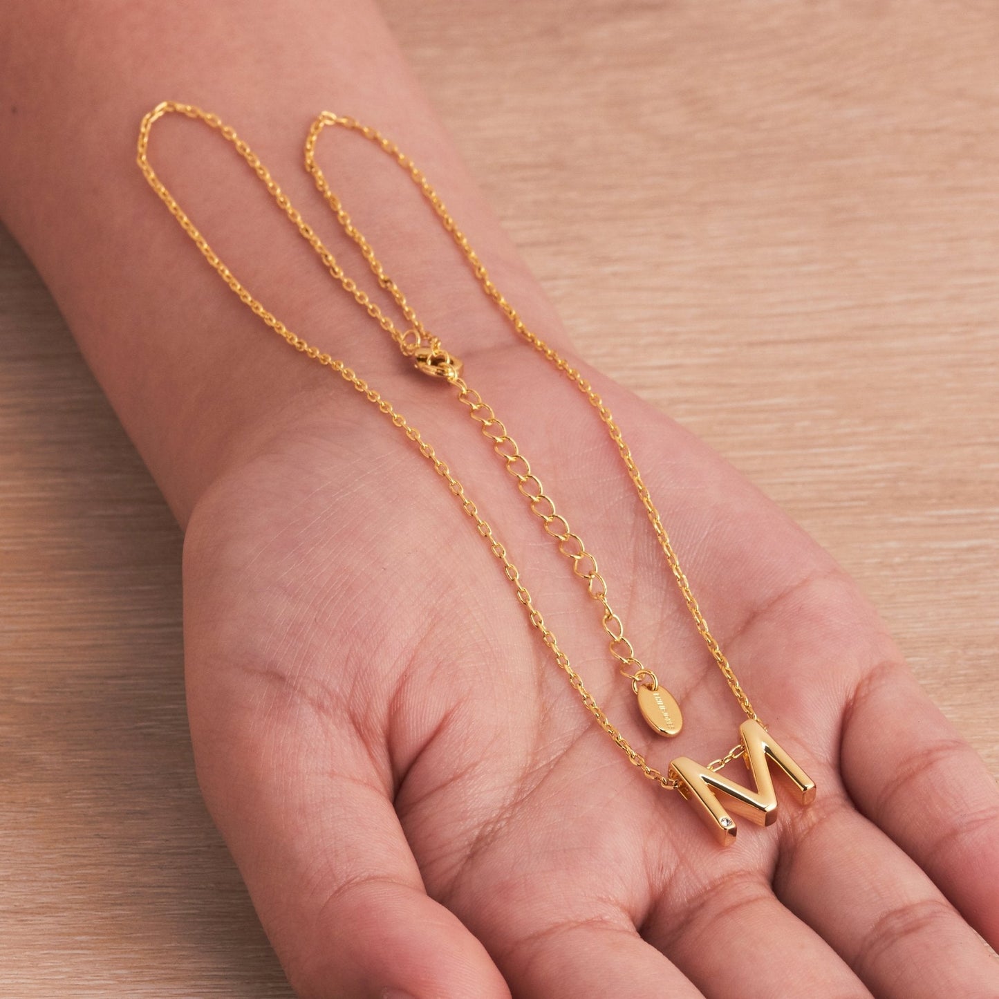 18k Gold Plated Initial Necklace Letter M Created with Zircondia® Crystals