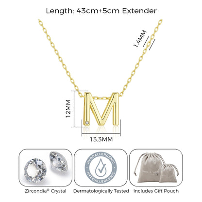 18k Gold Plated Initial Necklace Letter M Created with Zircondia® Crystals