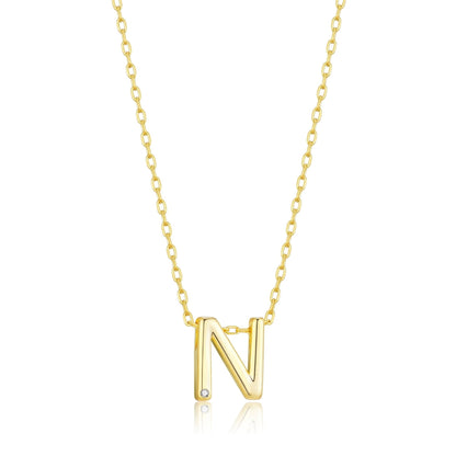 18k Gold Plated Initial Necklace Letter N Created with Zircondia® Crystals