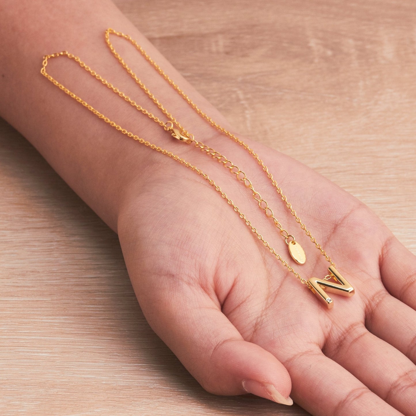 Gold Plated Initial Necklace Letter N Created with Zircondia® Crystals