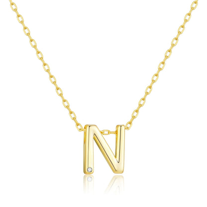 Gold Plated Initial Necklace Letter N Created with Zircondia® Crystals