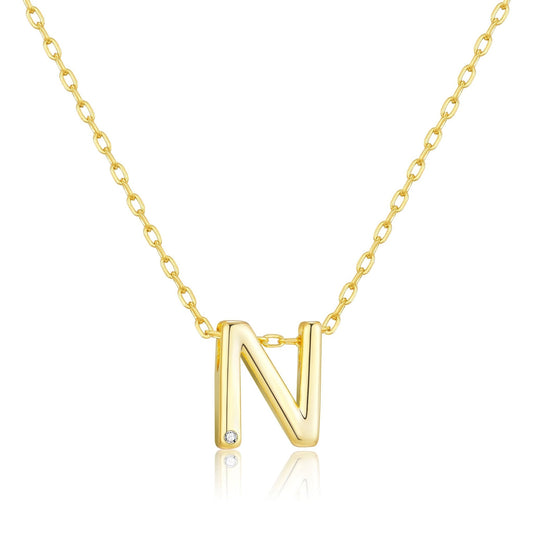 Gold Plated Initial Necklace Letter N Created with Zircondia® Crystals