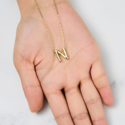 Gold Plated Initial Necklace Letter N Created with Zircondia® Crystals