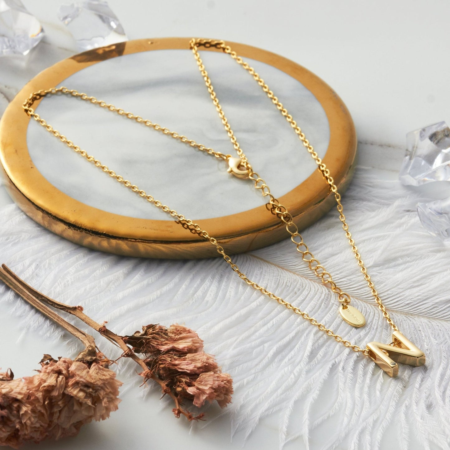 Gold Plated Initial Necklace Letter N Created with Zircondia® Crystals