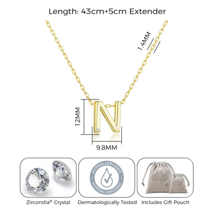 18k Gold Plated Initial Necklace Letter N Created with Zircondia® Crystals
