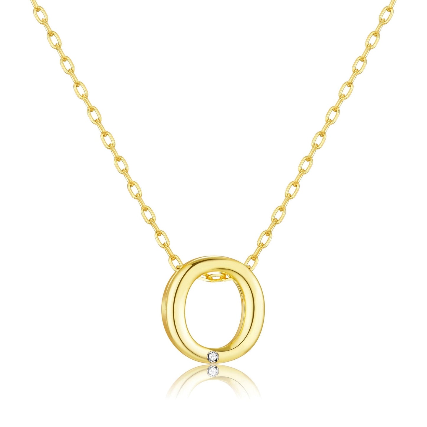 Gold Plated Initial Necklace Letter O Created with Zircondia® Crystals