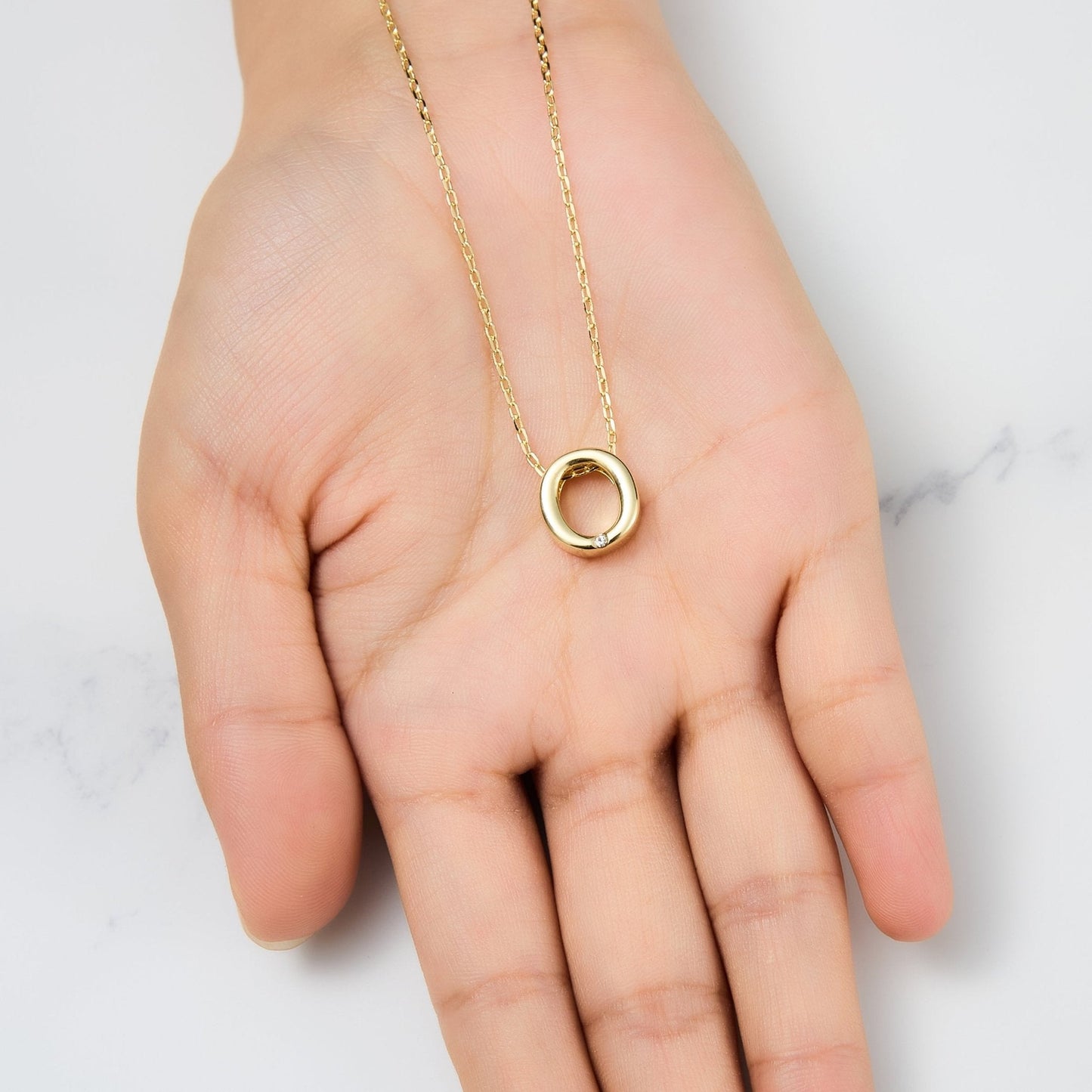 Gold Plated Initial Necklace Letter O Created with Zircondia® Crystals