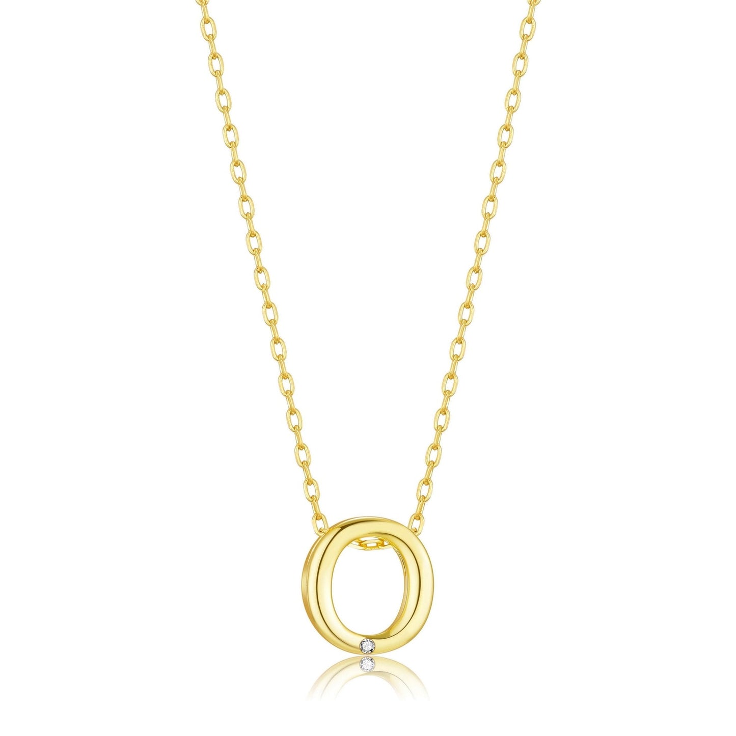 18k Gold Plated Initial Necklace Letter O Created with Zircondia® Crystals