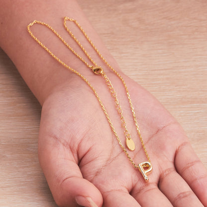 18k Gold Plated Initial Necklace Letter P Created with Zircondia® Crystals