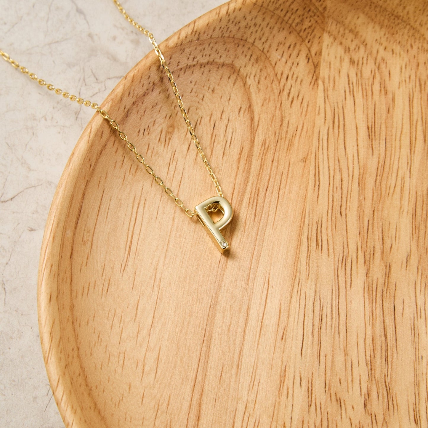 Gold Plated Initial Necklace Letter P Created with Zircondia® Crystals