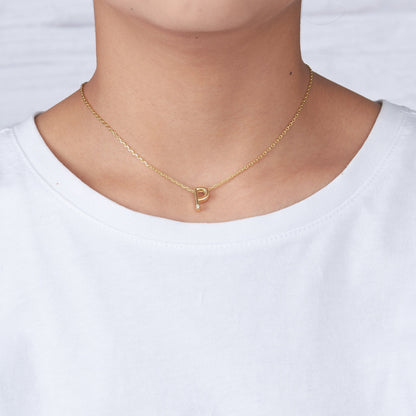 18k Gold Plated Initial Necklace Letter P Created with Zircondia® Crystals