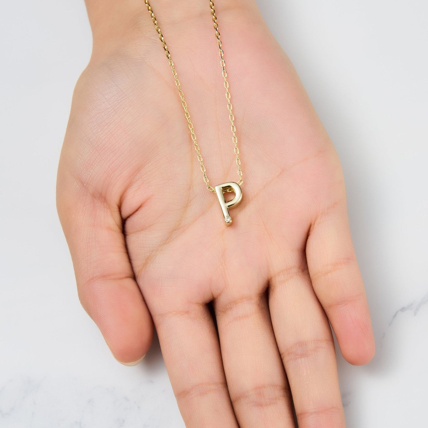 Gold Plated Initial Necklace Letter P Created with Zircondia® Crystals