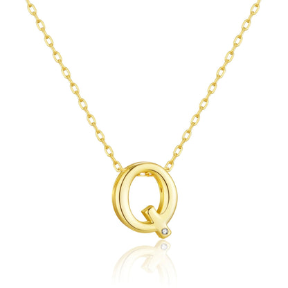 Gold Plated Initial Necklace Letter Q Created with Zircondia® Crystals