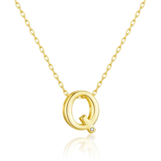 Gold Plated Initial Necklace Letter Q Created with Zircondia® Crystals