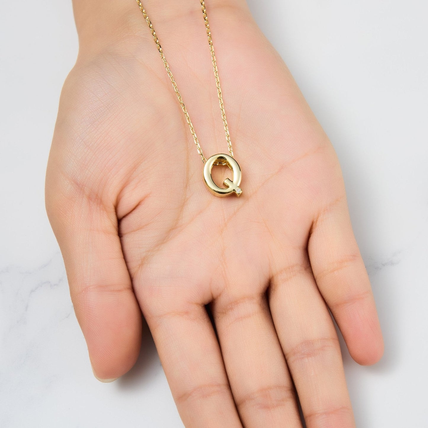 Gold Plated Initial Necklace Letter Q Created with Zircondia® Crystals