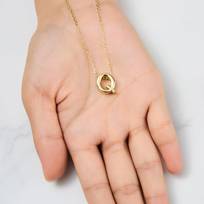 18k Gold Plated Initial Necklace Letter Q Created with Zircondia® Crystals
