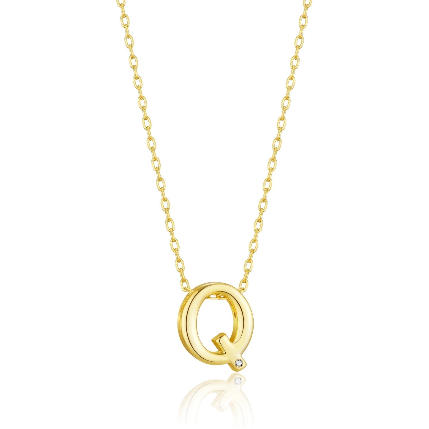 18k Gold Plated Initial Necklace Letter Q Created with Zircondia® Crystals