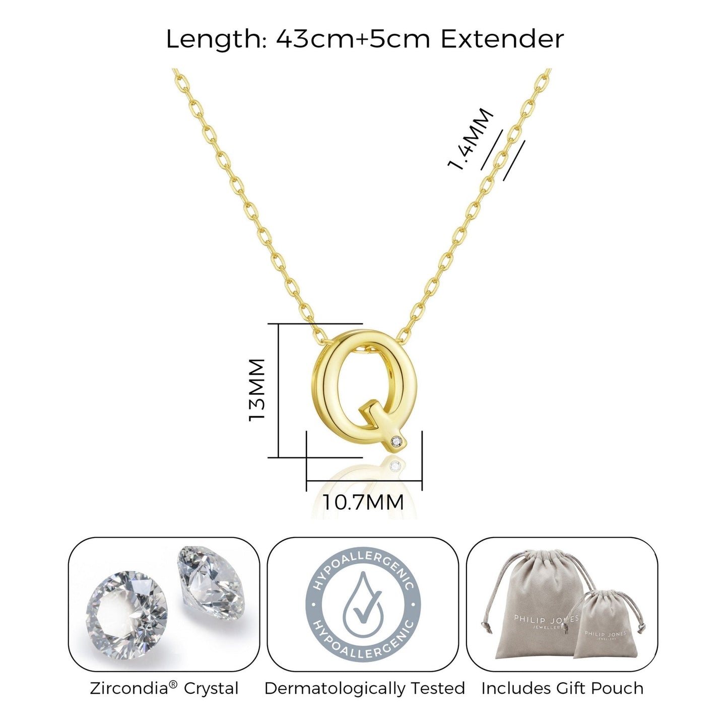 18k Gold Plated Initial Necklace Letter Q Created with Zircondia® Crystals