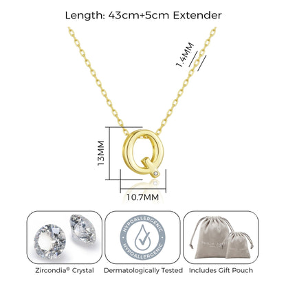 18k Gold Plated Initial Necklace Letter Q Created with Zircondia® Crystals