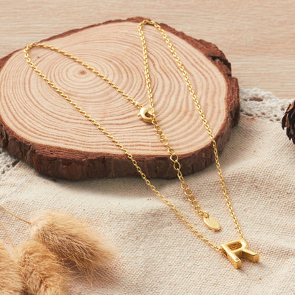 Gold Plated Initial Necklace Letter R Created with Zircondia® Crystals