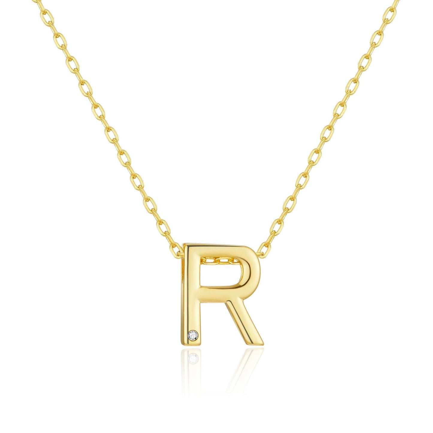 Gold Plated Initial Necklace Letter R Created with Zircondia® Crystals