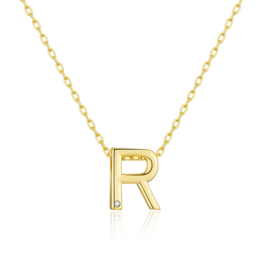 Gold Plated Initial Necklace Letter R Created with Zircondia® Crystals