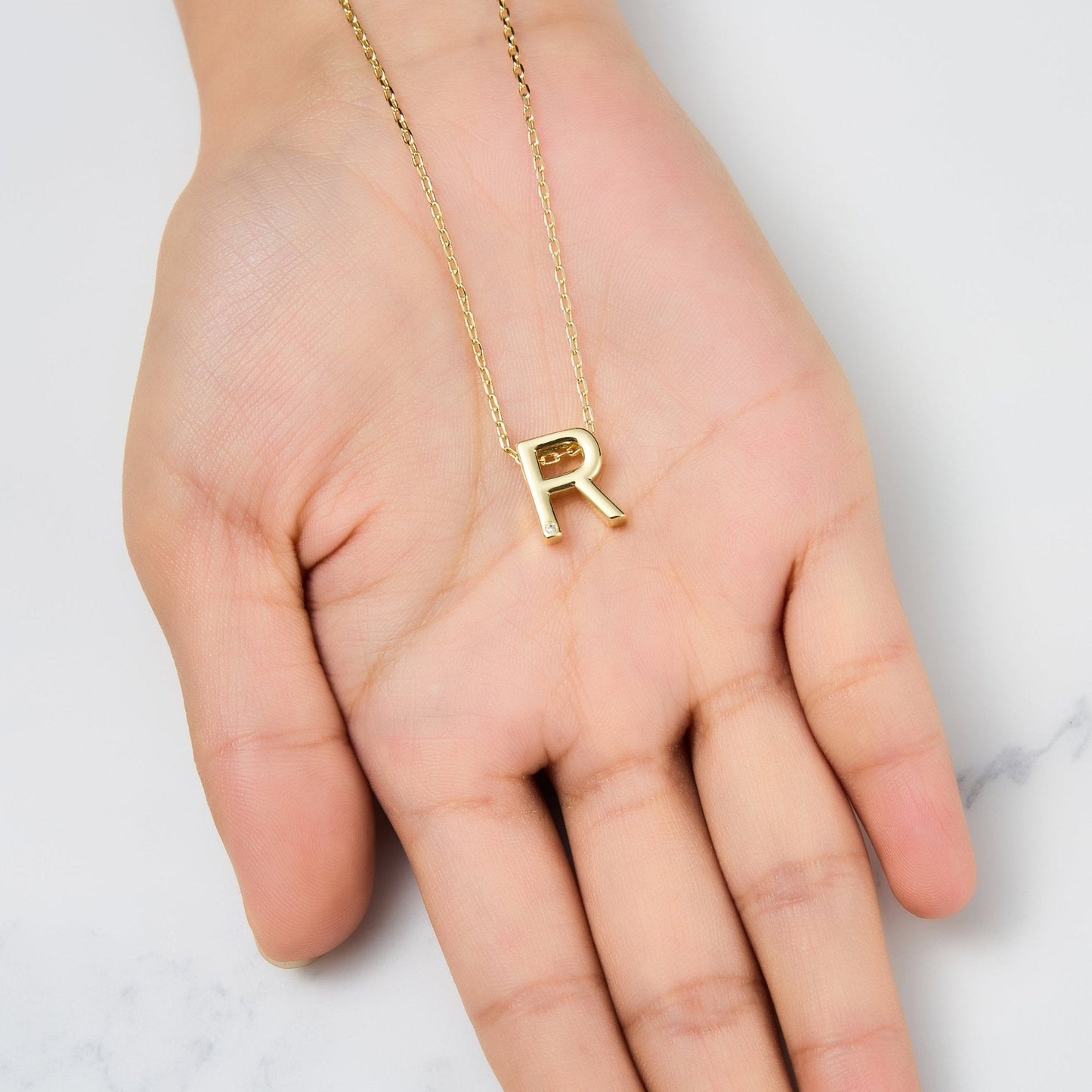 Gold Plated Initial Necklace Letter R Created with Zircondia® Crystals