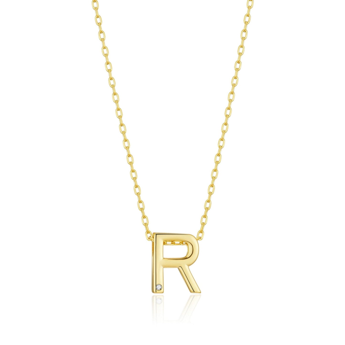 18k Gold Plated Initial Necklace Letter R Created with Zircondia® Crystals