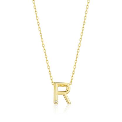 18k Gold Plated Initial Necklace Letter R Created with Zircondia® Crystals