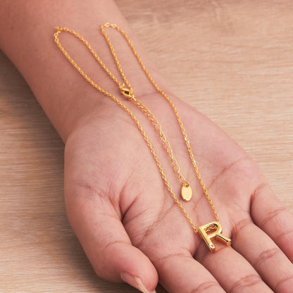 Gold Plated Initial Necklace Letter R Created with Zircondia® Crystals