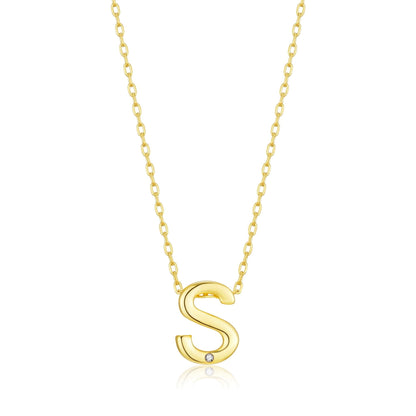 18k Gold Plated Initial Necklace Letter S Created with Zircondia® Crystals