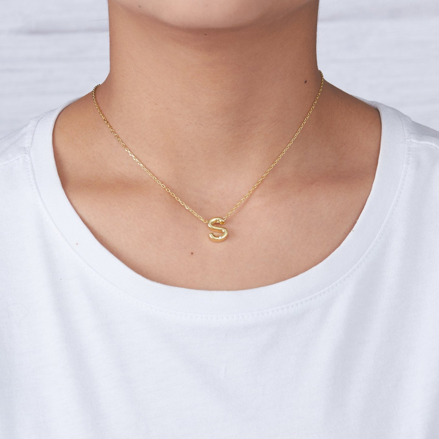 Gold Plated Initial Necklace Letter S Created with Zircondia® Crystals