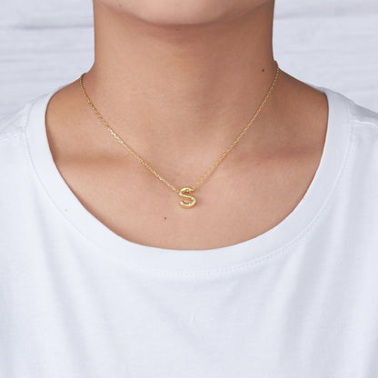 18k Gold Plated Initial Necklace Letter S Created with Zircondia® Crystals