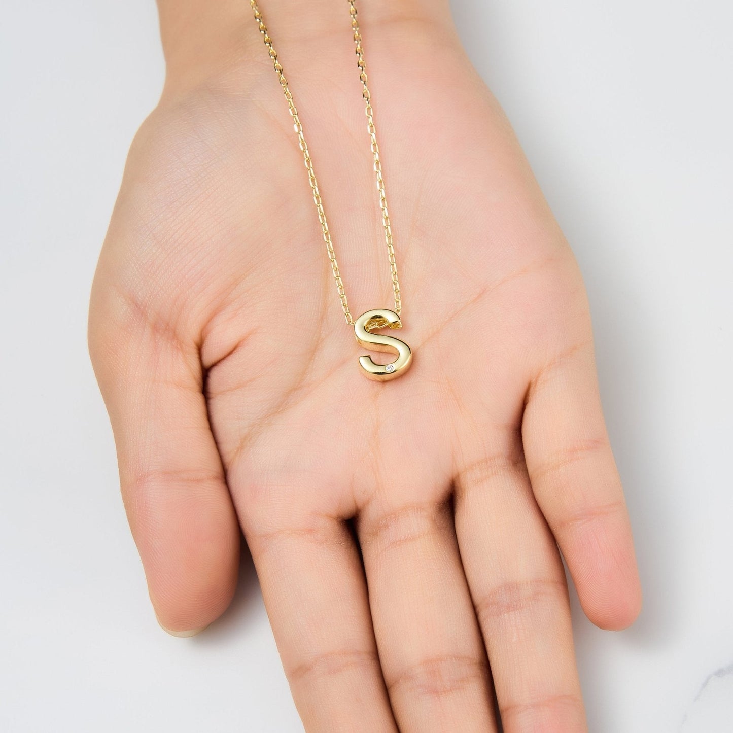 Gold Plated Initial Necklace Letter S Created with Zircondia® Crystals