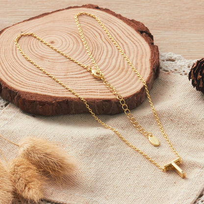 Gold Plated Initial Necklace Letter T Created with Zircondia® Crystals