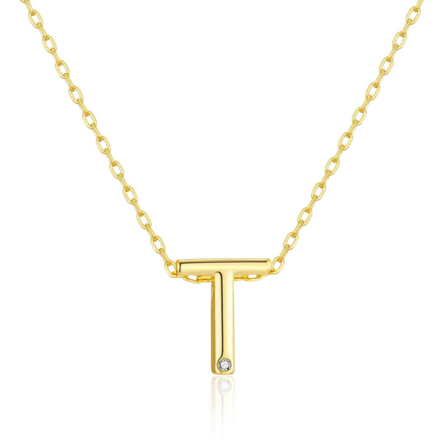 Gold Plated Initial Necklace Letter T Created with Zircondia® Crystals