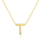 Gold Plated Initial Necklace Letter T Created with Zircondia® Crystals