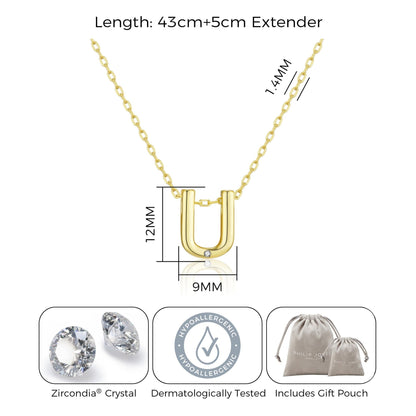 Gold Plated Initial Necklace Letter U Created with Zircondia® Crystals