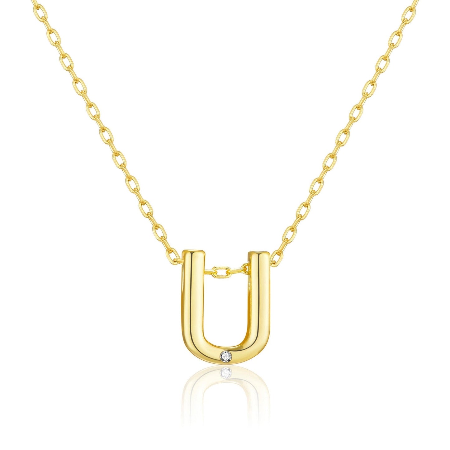 Gold Plated Initial Necklace Letter U Created with Zircondia® Crystals