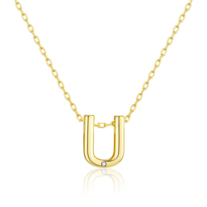 Gold Plated Initial Necklace Letter U Created with Zircondia® Crystals