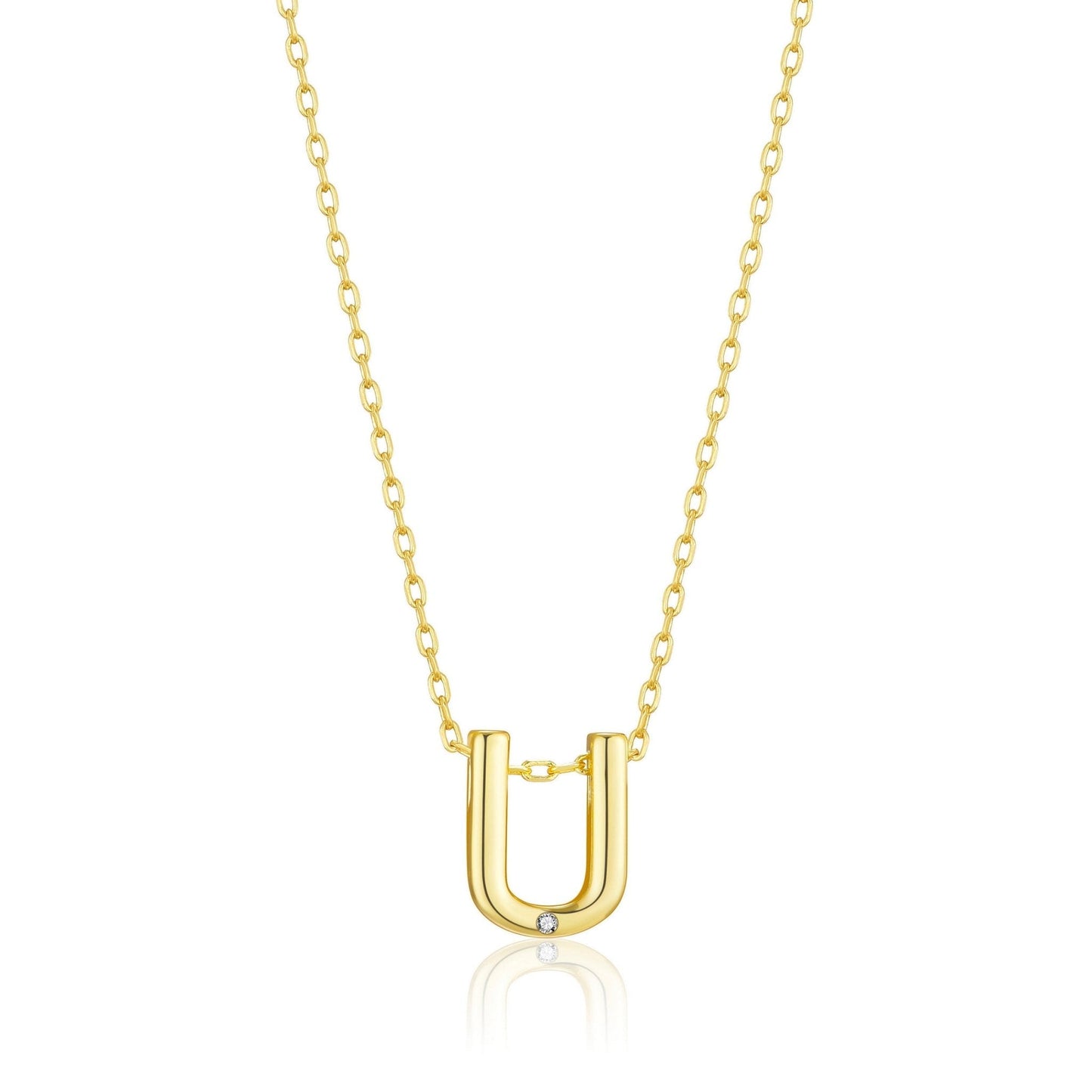 18k Gold Plated Initial Necklace Letter U Created with Zircondia® Crystals