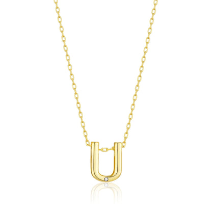 18k Gold Plated Initial Necklace Letter U Created with Zircondia® Crystals