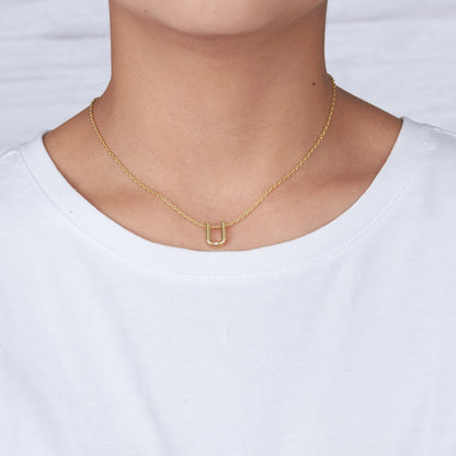 18k Gold Plated Initial Necklace Letter U Created with Zircondia® Crystals